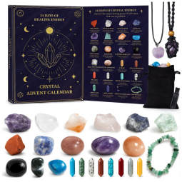 Calendário do Advento de Cristal de Natal 2025 com 24 Pedras Preciosas de Cura em Caixa de Contagem Regressiva com Colar e Pulseira, Crll