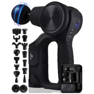CHIROGUN Massageador Pistola Elétrico Profissional Sem Fio 17 Acessórios, Preto