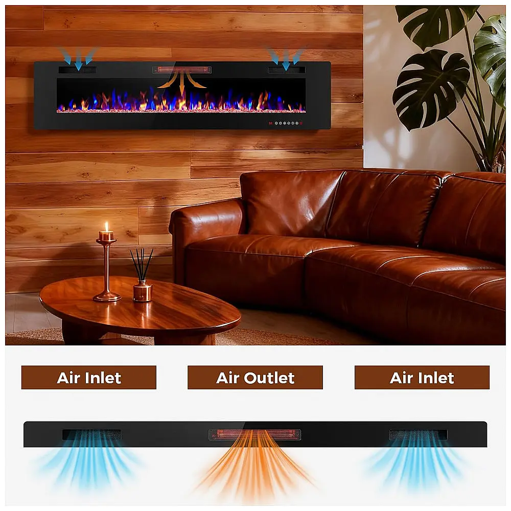 Lareira Elétrica de Embutir A45x172L com Controle Remoto e Digital, Luz LED, Chamas Multicolorida e Temporizador, 1500W, 110v — foto 2