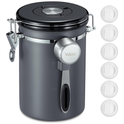 Potes Herméticos para Café com 12 Válvulas de CO2 e Colher Medidora, VEKEN Coffee Canister, Cinza