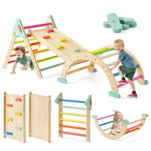 Conjunto Tiny Land Pikler Triangle Set 7 em 1 Montessori Dobrável para Crianças - Playground de Madeira para Meninos e Meninas