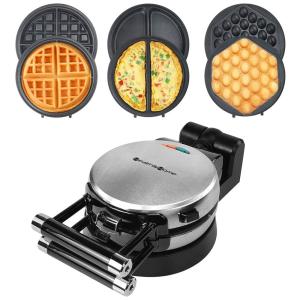 Máquina de Waffle, 3 Placas Antiaderentes, 1000W, 110v, HEALTH AND HOME, Prateado