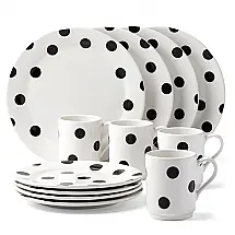 Aparelho de Jantar Kate Spade Deco Dot 12 Peças Grés Branco Poá Preto Serviço para 4