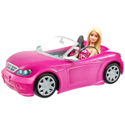 Carro Conversível da Barbie com 2 Lugares e Boneca Inclusa, Rosa