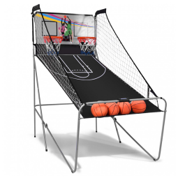 Basquete Eletrônico Giantex Dobrável, 8 Opções de Jogo, 2 Jogadores com 4 Bolas e Sistema de Pontuação LED, Jogo Indoor para Crianças