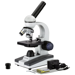 Microscópio Biológico Estudantil sem Fio com Ampliação 40X 1000X e Luz LED com Lâminas de Vidro, AmScope M150C, Branco