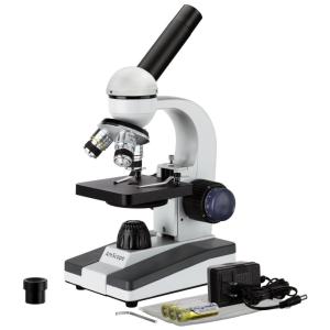 Microscópio Biológico Estudantil sem Fio com Ampliação 40X 1000X e Luz LED com Lâminas de Vidro, AmScope M150C, Branco