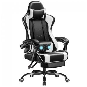 Cadeira Gamer Reclinável e Giratória com Apoio para Lombar e Cabeça, Homall, Branca