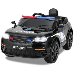 Carro Elétrico Policial 12V Recarregável para Crianças 2 Assentos até 29 kg, Idade Recomendada 3, BAHOM, Preto