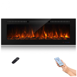 Lareira Elétrica Inteligente de 152 cm com Wi-Fi, 5 Ajustes de Chama, Troncos ou Cristais, Controle de Temperatura por Painel Touch