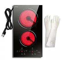 Cooktop Elétrico 2 Bocas 110V, Mesa Plug and Play, Cerâmica Radiante 12 Pol com Trava de Segurança