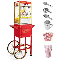 Máquina de Pipoca ROVSUN Estilo Cinema com Carrinho e Rodas, Panela de 280 g, faz até 15 L, Acompanha Concha, Colher de Óleo, Copos e Sacos.