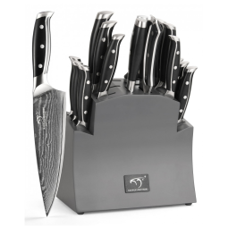 Conjunto de Facas com Bloco de Bancada, Afiador Embutido e Cabo Ergonômico, 16 Peças, NANFANG BROTHERS, Preto