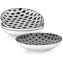 Conjunto de Pratos Fundos de Porcelana 4 UN, vancasso Haruka, Preto e Branco