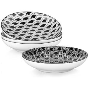 Conjunto de Pratos Fundos de Porcelana 4 UN, vancasso Haruka, Preto e Branco