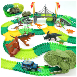 Pista de Corrida com 216 Peças e Tema de Dinossauros para Crianças Acima de 3 Anos, IQKidz, Verde