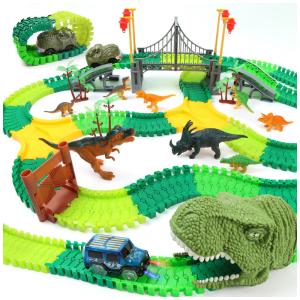 Pista de Corrida com 216 Peças e Tema de Dinossauros para Crianças Acima de 3 Anos, IQKidz, Verde
