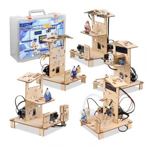 Kit casa inteligente ESP32 5 em 1 em madeira 3D ACEBOTT QE024 nível 1 para projetos STEM de automação residencial
