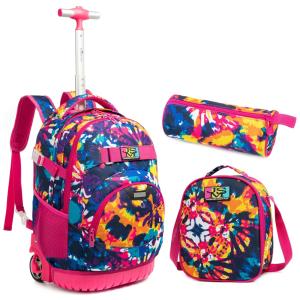 Mochila Escolar Infantil com Rodinhas 45cm Jasminestar para Meninos e Meninas, Azul e Rosa