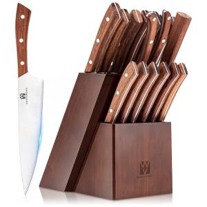 Conjunto de Facas Vestaware em Aço Alemão com Bloco de Bancada Multinível, 16 Peças, Marrom