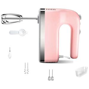 Batedeira de Mão Elétrica com 5 Velocidades e Acessórios em Aço Inoxidável, 350W, 220v, HYHY, Rosa