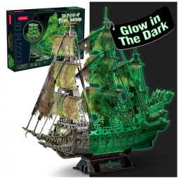 Quebra Cabeças 3D para Adultos, Tema Navio Pirata - O Holandês Voador com 360 Peças e Brilha no Escuro, CubicFun, Preto