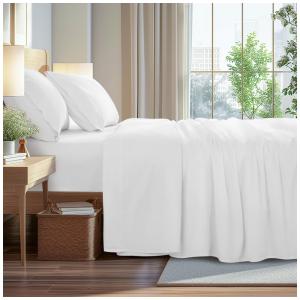 Conjunto de Lençóis em Algodão Egípcio de 1000 Fios, Tamanho King, Respirável ​​e Refrescantes, AiAngu, Branco