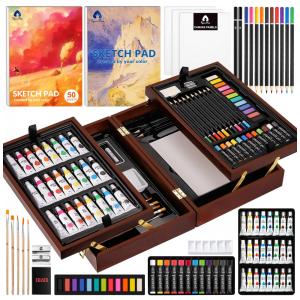 Kit de Pintura Conjunto Artístico com 85 Peças, Inclui 24 Tintas, VIGORFUN, Marrom