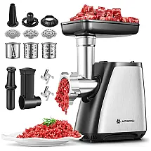 Moedor de Carne Elétrico Aobosi, 3 em 1, 1200W, 3 Pratos Moagem, Aço Inox, Prata 110V
