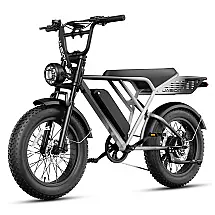 Bicicleta elétrica Jasion RetroVolt Pro cinza, pneus 20x4, motor 750W pico 3000W, bateria 52V 20Ah (1040Wh), freios hidráulicos