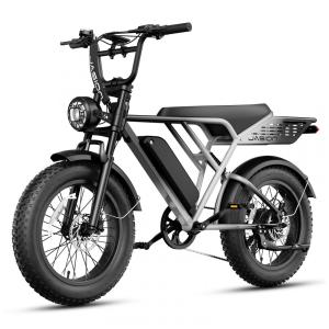 Bicicleta elétrica Jasion RetroVolt Pro cinza, pneus 20x4, motor 750W pico 3000W, bateria 52V 20Ah (1040Wh), freios hidráulicos