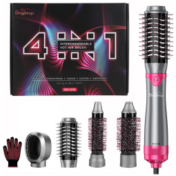 Escova Rotativa 4 em 1 Elétrica com Pontas Destacáveis e Luva Anti Calor, 110V 900W, Brightup, Cinza