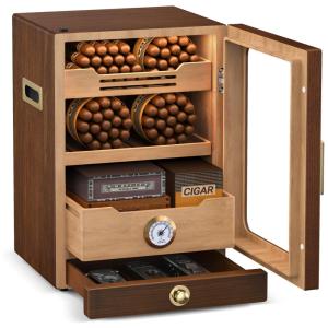 Humidor de charutos com Capacidade para Armazenar de 100 a 150 Cigarros, Gavetas e 3 Umificadores de Cigarros, Design Único e Material de