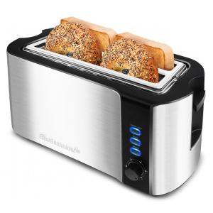 Torradeira Elétrica 4 Fatias com 6 Níveis de Tostagem de Aço Inoxidável, 110V, Torradeira Elite Gourmet EC100, Prata e Preto