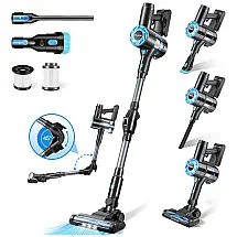 Aspirador de Pó Multifuncional sem Fio com Acessórios, Painel LED e Sucção Potente 28000PA, 110V 380W, Moolan, Preto e Azul