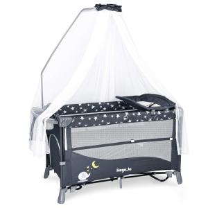 Berço Cercado Portátil 4 em 1 com Trocador e Rede Mosqueteira de Luxo, Heyo Ja, Cinza e Azul