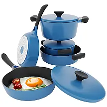 Conjunto de Panelas e Frigideiras Antiaderentes com Revestimento de Cerâmica para Indução, 8 Peças, VREMI VRM030047N, Azul