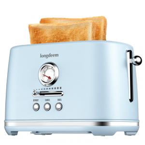Torradeira 2 Fatias com Desligamento Automático, Bandeja de Migalhas e 6 Níveis de Tostagem, 110V 1000W, LONGDEEM, Azul