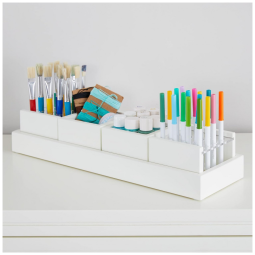 Bandeja Organizadora Martha Stewart Linen White 4 Compartimentos Pincéis Acrílico 53x18x16 cm