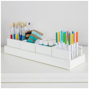 Bandeja Organizadora Martha Stewart Linen White 4 Compartimentos Pincéis Acrílico 53x18x16 cm