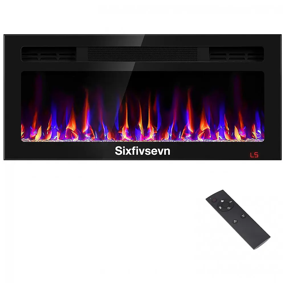 Lareira Elétrica Sixfivsevn 91x41cm 1500W 12 Cores LED Timer Embutir 110V