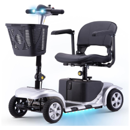 Cadeira de Rodas Elétrica para Adultos e Idosos, 4 Rodas, Leve e Portátil, com Faróis LED e Cesta, Carregador Incluso