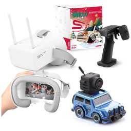 Mini Carrinho de Controle Remoto com Câmera e Óculos FPV Scala 1:10, DIATONE, Azul Metálico