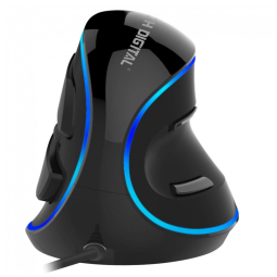 Mouse Ergonômico Vertical Óptico com Fio Reduz a Tensão do Pulso com Sensibilidade Ajustável, 800, 1600 DPI, J TECH DIGITAL V628, Preto