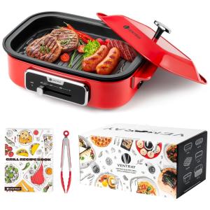 Churrasqueira Elétrica Grill Interna com Grelha de Ferro Fundido, 1200W, 110v, VENTRAY, Vermelho