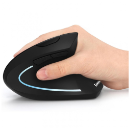 Mouse Ergonômico Vertical Óptico sem Fio Reduz a Tensão do Pulso, 800, 1600 DPI 6 Botões, LEKVEY 7L 01, Preto
