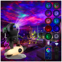 Projetor de Galáxia Astronauta 3D para Quarto, Luz Noturna Foguete, Bluetooth, Ruído Branco e Controle por App