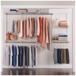 Kit Closet Aramado 2,4 Metros com Prateleiras Expansíveis e Hastes Telescópicas Personalizável Rubbermaid Branco