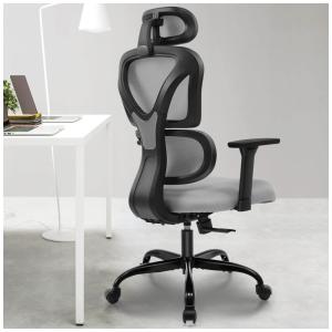 Cadeira de Escritório Ergonômica Giratória e Ajustável com Apoio 5D, KERDOM, Cinza