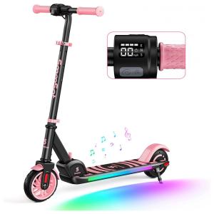 Patinete Elétrico para Crianças Acima de 8 anos com Display de LED, Peso Max 60kg, SmooSat E9, Preto e Rosa
